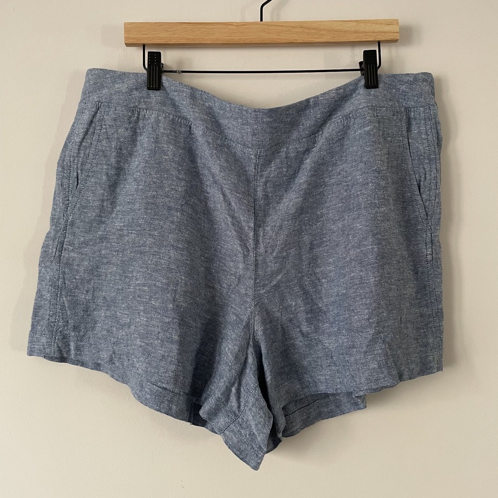 NWOT Gap Linen Blend‎ Pull On Shorts Blue XXL Elastic Waist Boho Beachy Coastal